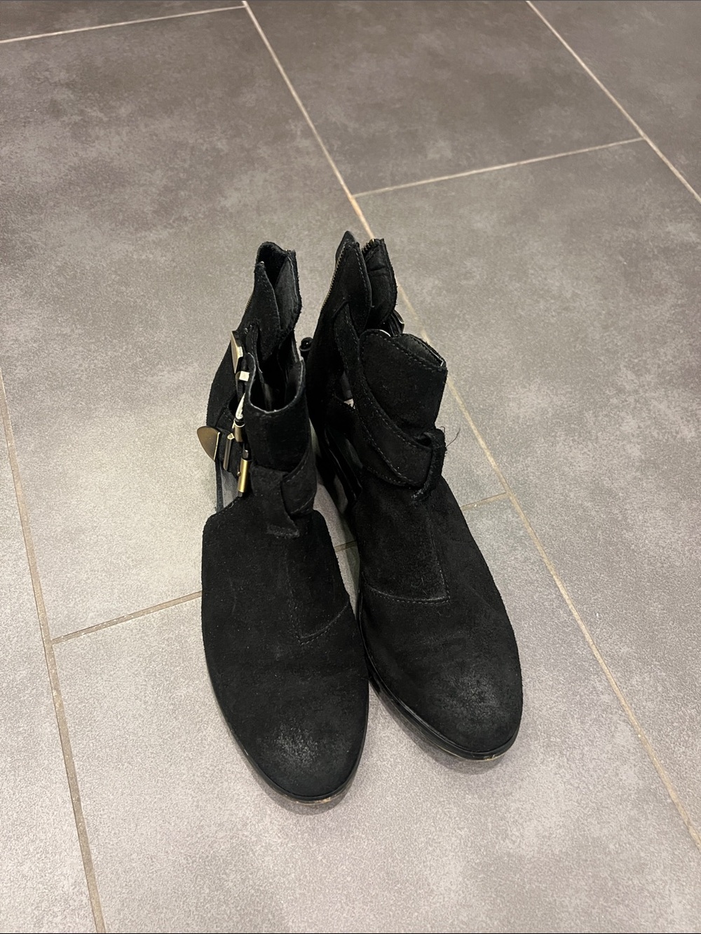 Steve Madden Black Suede Ankle Booties with Buckle Accent